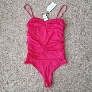 Express Pink Ruched Bodysuit